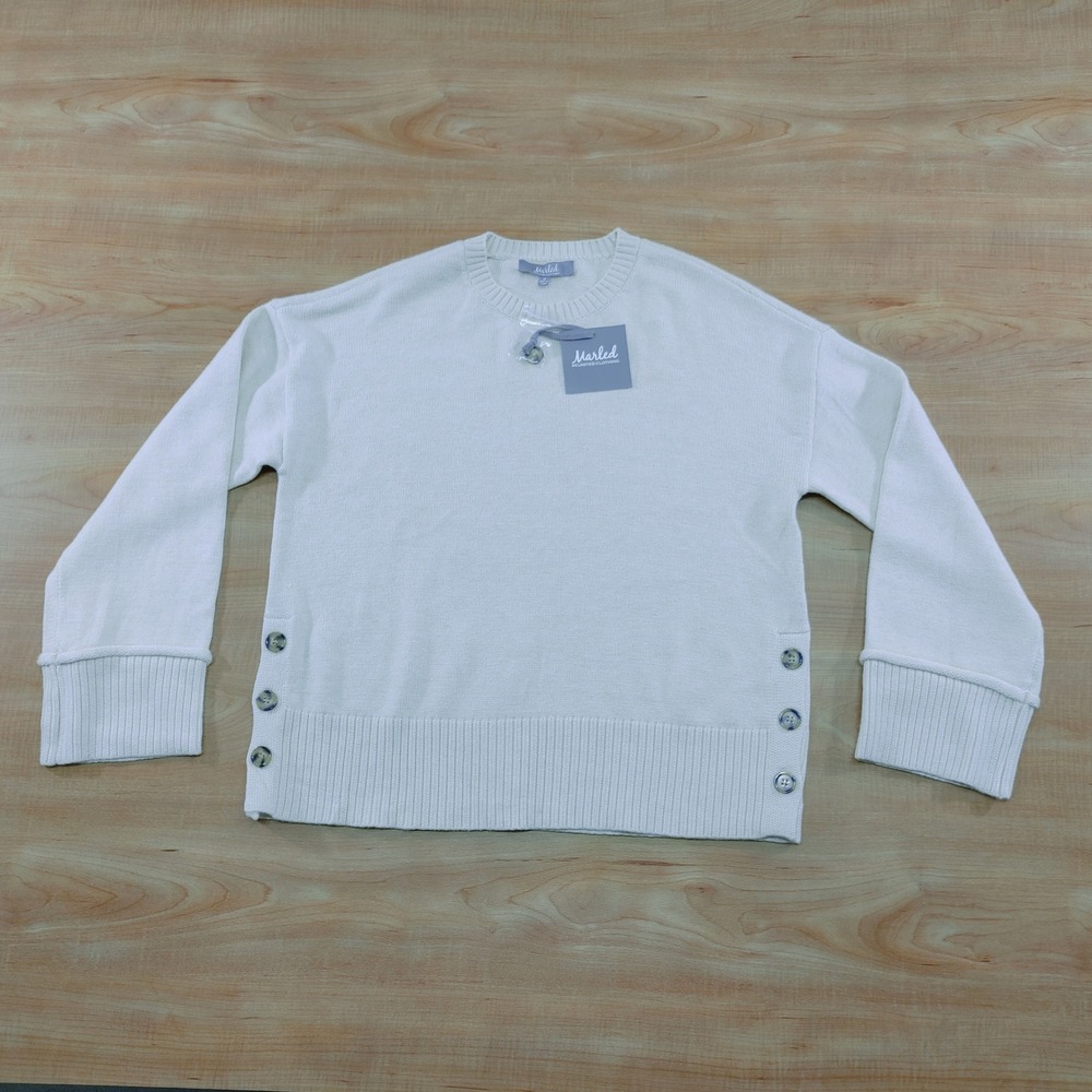 Marled Reunited Clothing Oatmeal Heather Button‎ Side Crewneck Sweater Size M